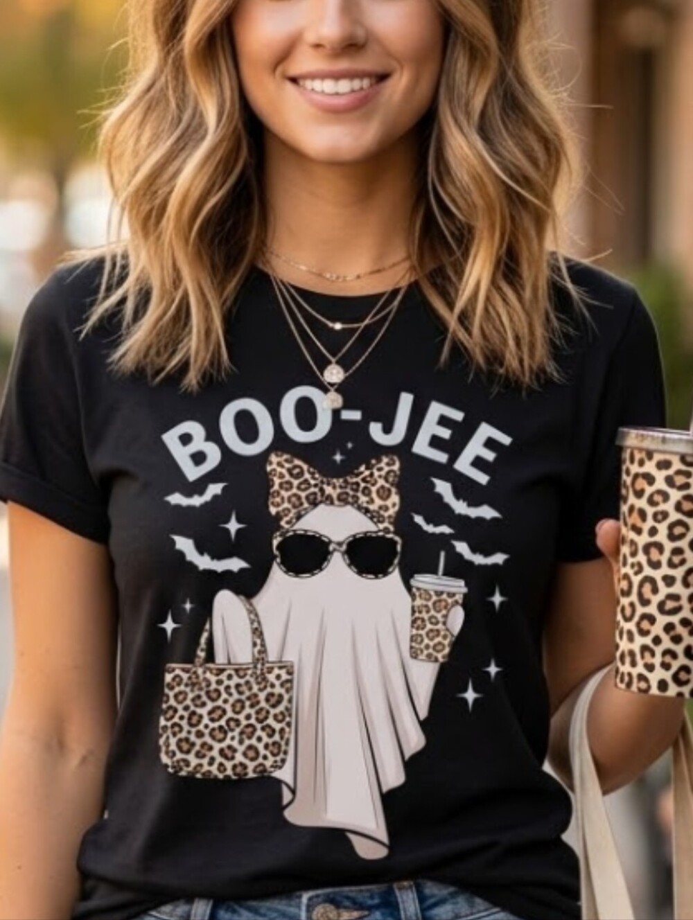 Boo-Jeep Leopard Ghost Graphic Tee - Black